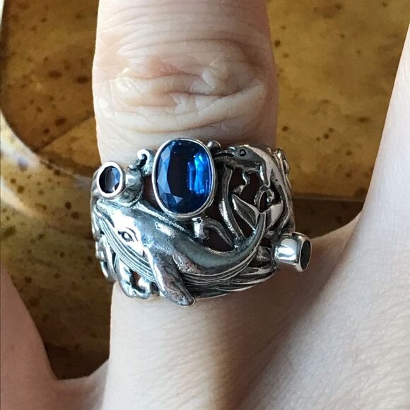 Natural Kyanite Chrome Diopside Garnet Sterling Silver Dolphin Ring Size 6 - Picture 1 of 10